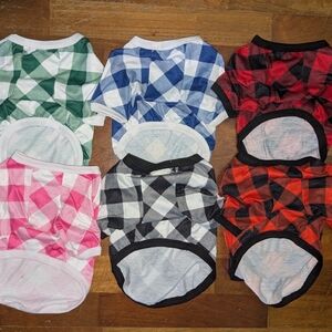 Six plaid t-shirts for a small dog